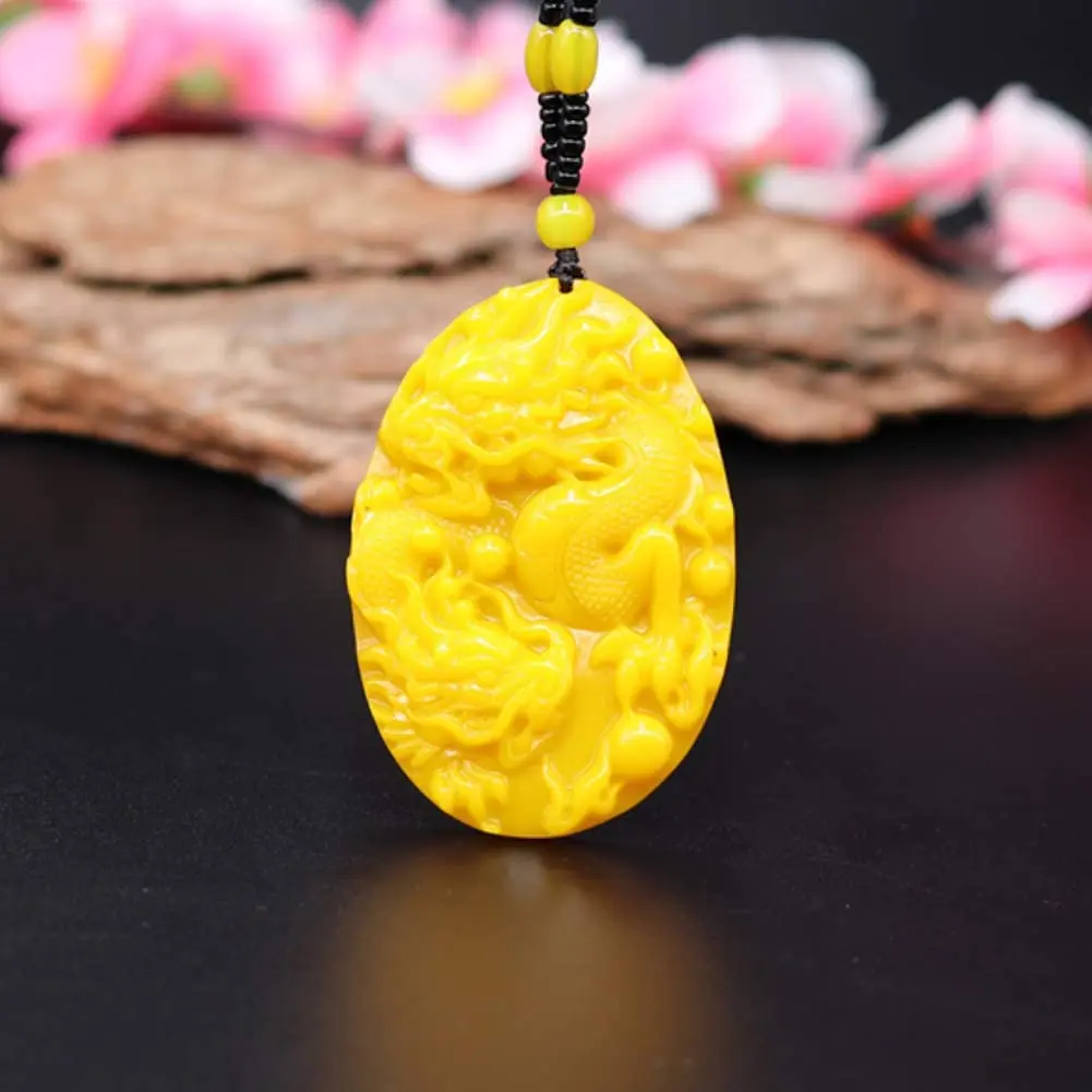 Natural Yellow Hetian Jade Stone Dragon Pendant Beads Necklace Chinese Jadeite Jewelry Charm Amulet Carved Gifts for Women Men | Украшения