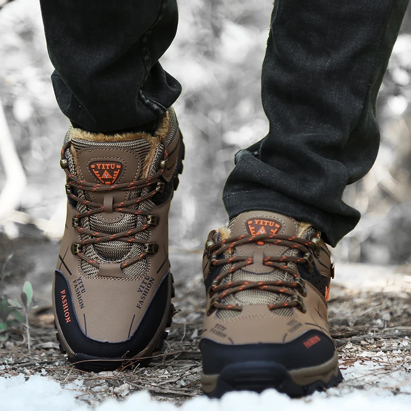 Мужские кроссовки для альпинизма зимние толстые меховые походные мужчин