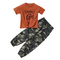 2021 summer clothing set for girls casual letter print short sleeve t shirt and camouflage pants 2 packs set kids outfit clothes