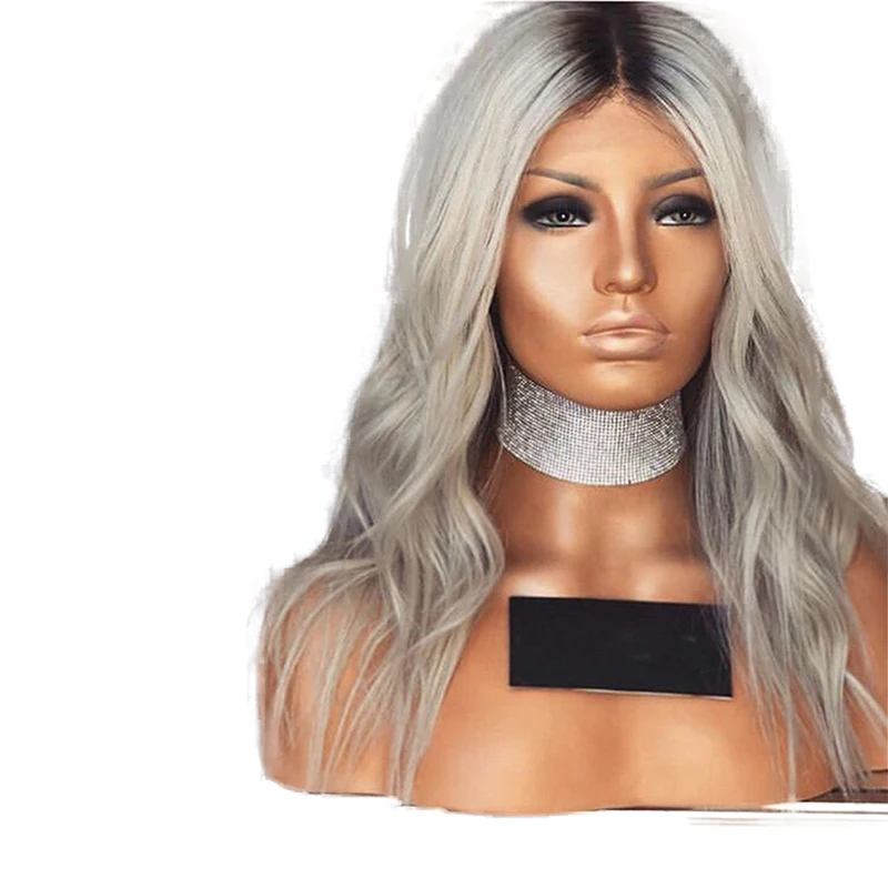 Websterwigs Ombre серый объемная волна синтетические парики на кружеве для женщин