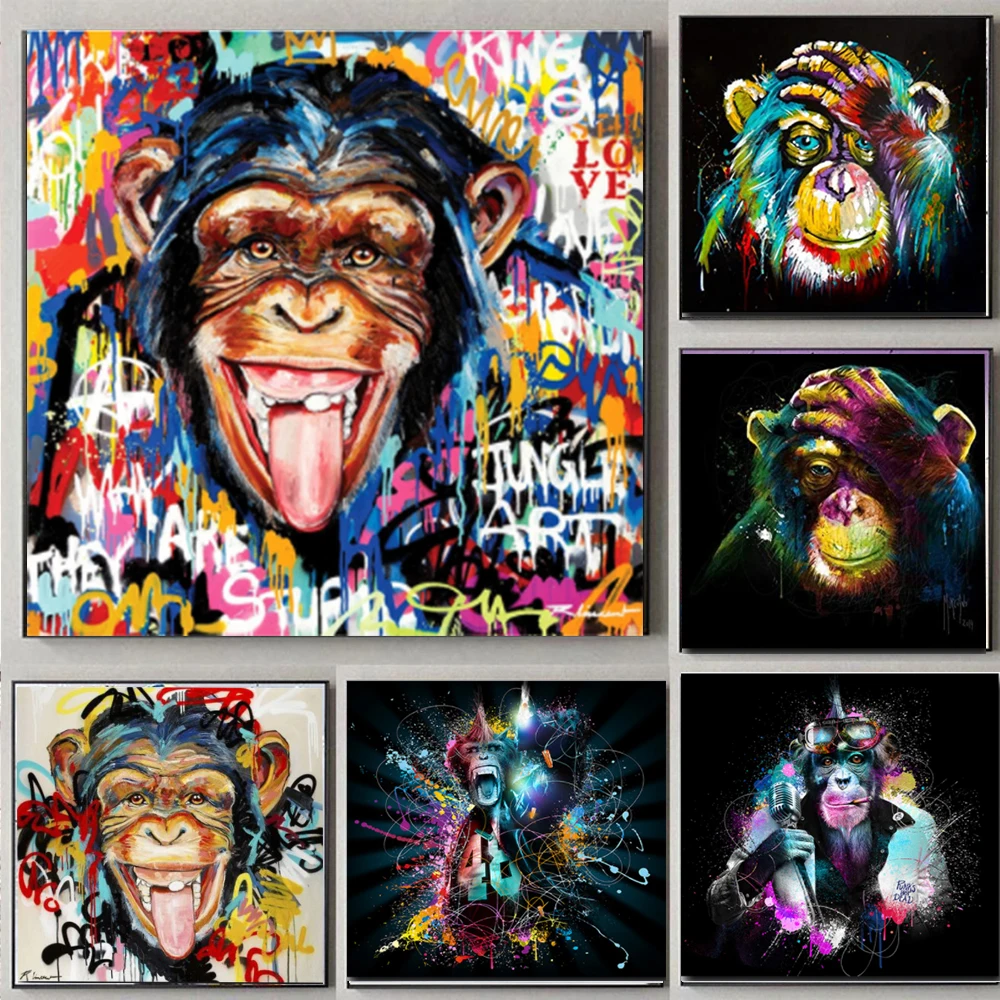 

Graffiti Street Art Abstract Cute Monkey Canvas Painting Posters And Prints Cuadros Banksy Pop Wall Art Pictures For Room Decor