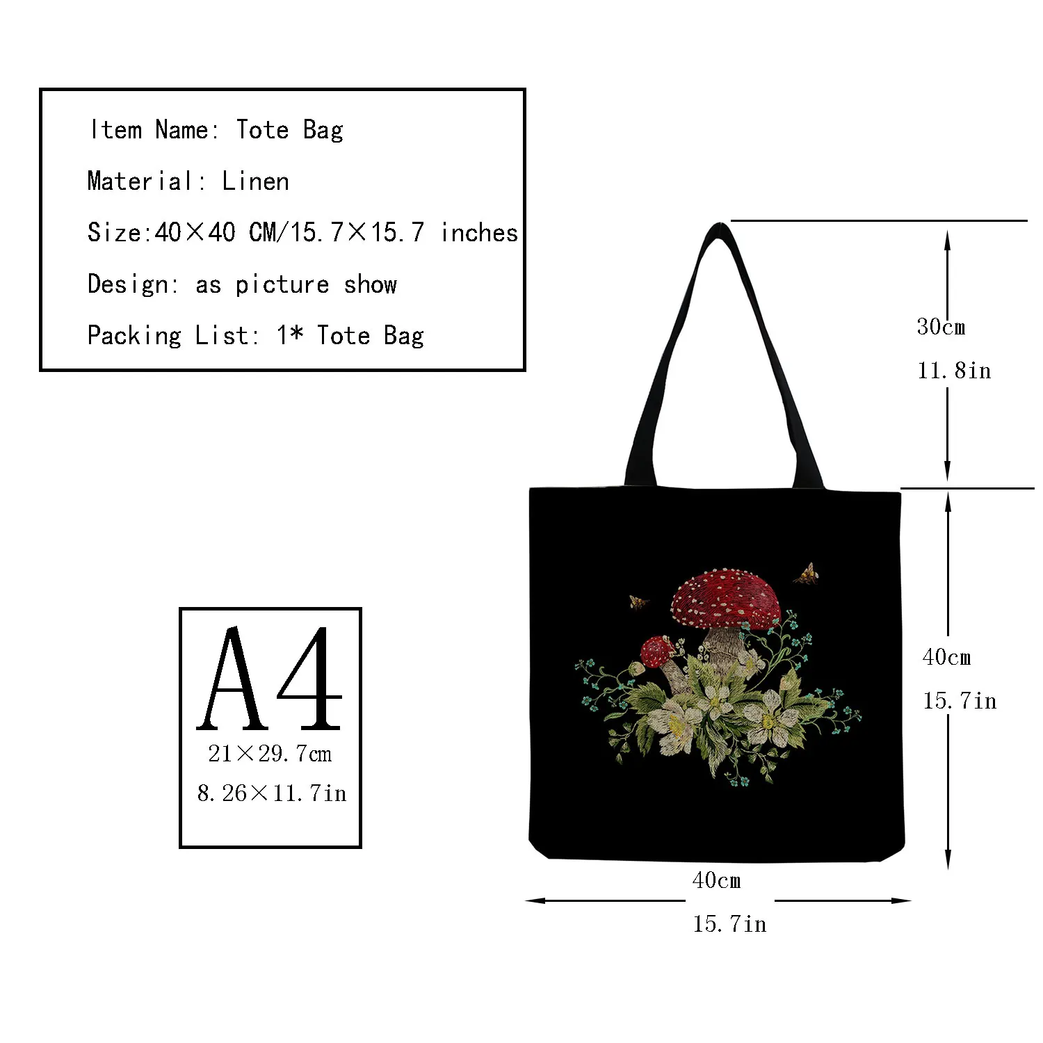 Creativity Personality Plant Mushroom Shoulder Bag Art Refreshing Floral Tote Bag Eco Protection Large Capacity Women Handbag