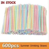 600 pcs disposable plastic drinking straws multi colored striped bendable elbow straws party event alike supplies color random