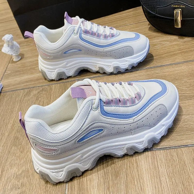 

Luxury Chunky Shoes 2021 Women Shoes Fashion Sneakers Lace-up Platform Shoes Solid Cut Breathable High Quality Shoes for Women
