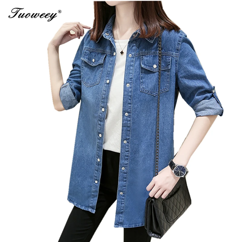

Fashion Women Blouse Spring Autumn Casual Shirts Camiseta de mujer Long Sleeve Denim Jeans Tops Casual Women Shirt Blusa Mujer