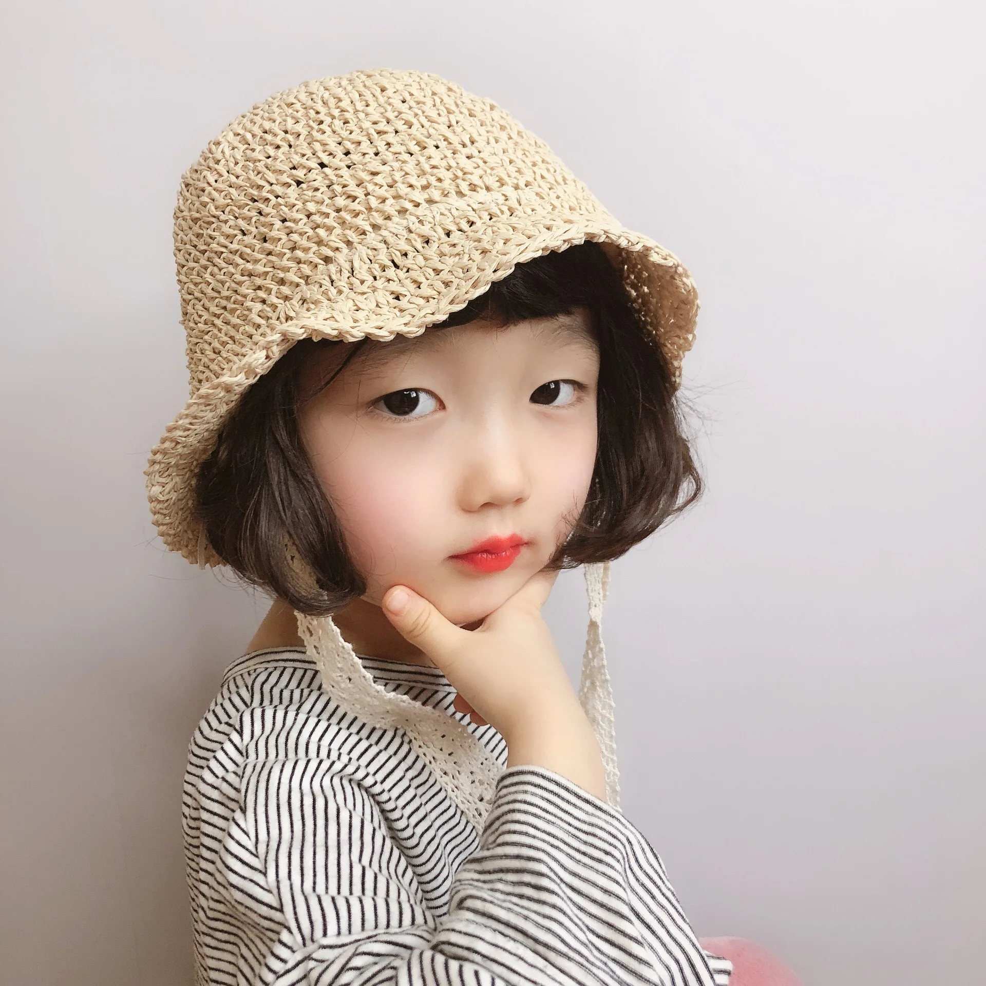 Sunshade Handmade Fisherman Caps Summer Spring Baby Girl Straw Hat Lace Windproof Cord Beach Sun Wide Brim Cute Floppy |