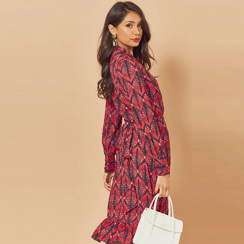 Женское платье с оборками и принтом Повседневное средней длины длинными