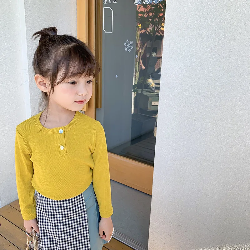 2020 новая весенняя Корейская Однотонная футболка с длинными рукавами для