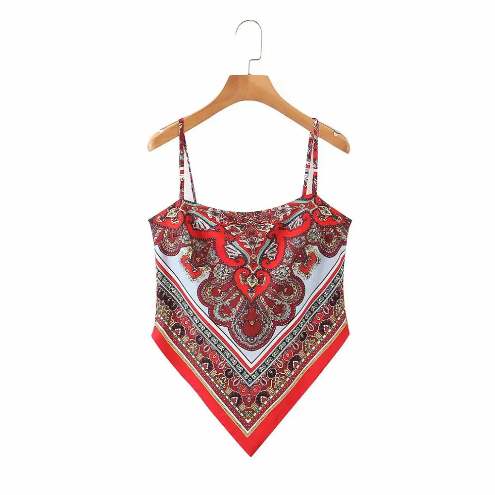 

2020 New fashion brand Women print sexy tank tops ladies summer girl backless bowknot sling tops