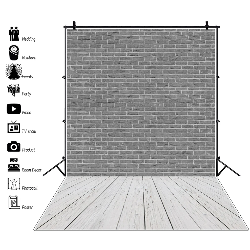 

Laeacco Gray Brick Wall Wooden Floor Children Portrait Photography Backgrounds Photographic Backdrops Photocall For Photo Studio