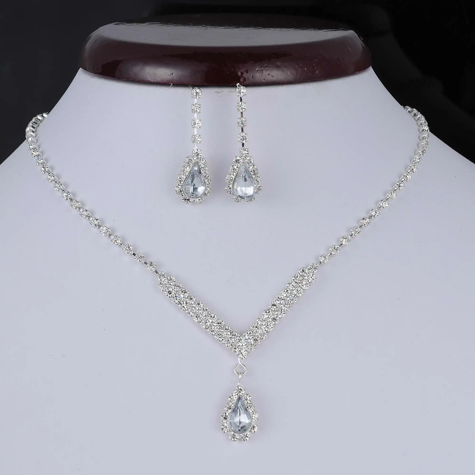 Стразы в виде капли воды Свадебный комплект ювелирных изделий хрустальные