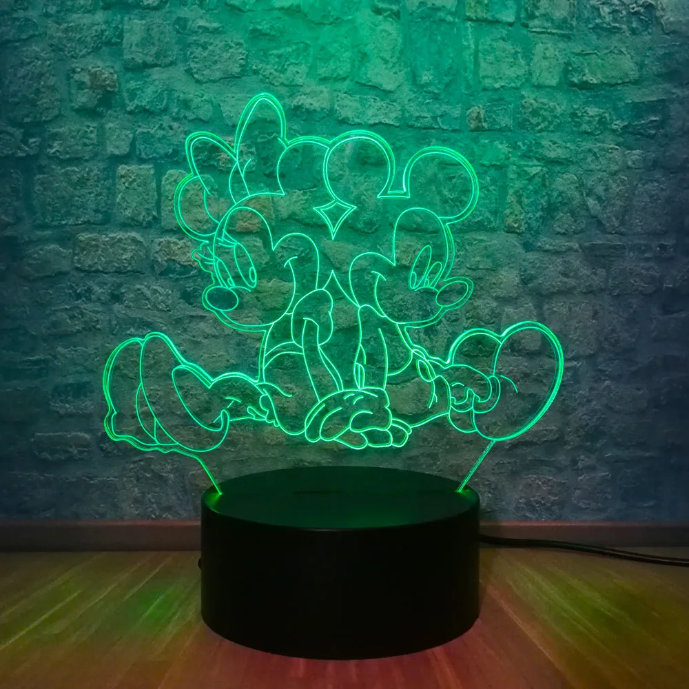 3D лампа Микки Маус Минни друзья светодиодный ночник 7 цветов Изменение USB База переключатель Рождественские декоративные детские игрушки подарок