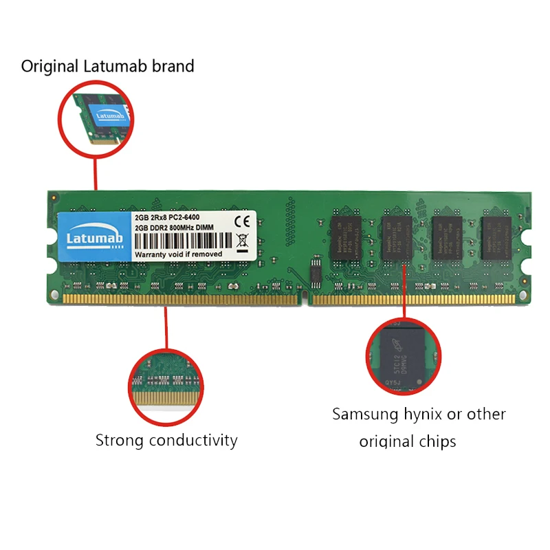 Latumab 2 ГБ 4 DDR2 800 МГц PC2 6400 настольная память Dimm 240 контактов 1 8 в Настольный ПК Память