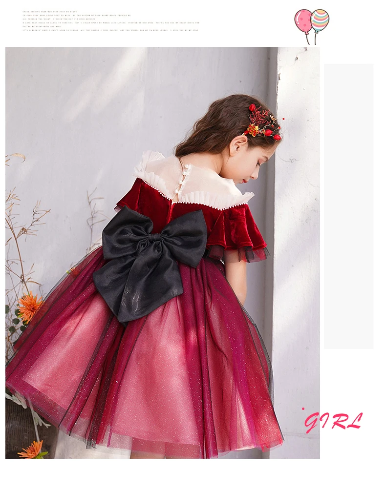 Новинка Бордовые Платья с цветочным узором для девочек праздничные платья