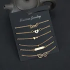 Набор ножных браслетов для женщин, 6 шт.лот, золотой браслет на ногу