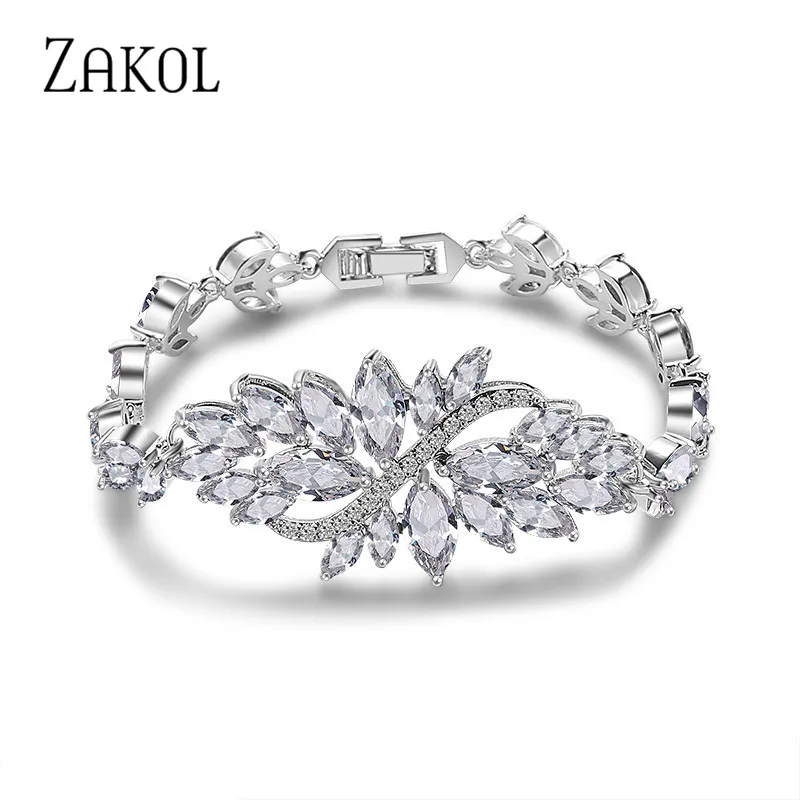 ZAKOL Классический Лист маркиза кубический циркон Многоцветный Кристалл Браслеты