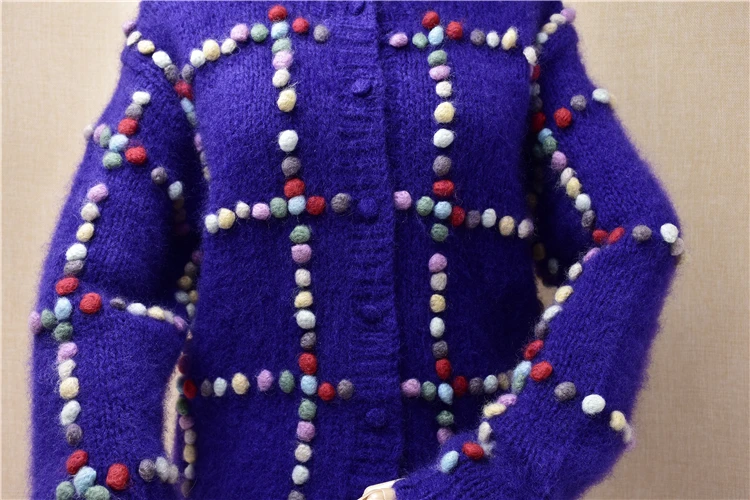 

top mujer female hand knitted angora wool mohair winter polka dot loose long sleeves cardigans autumn winter warm outwear coat