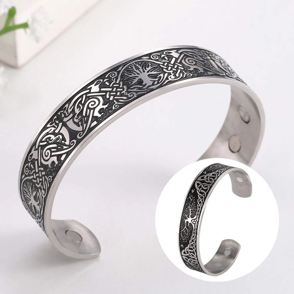 Викинги Wicca древо жизни Triquetra нержавеющая сталь цвет Жесткий браслет | Браслеты -4000296113729