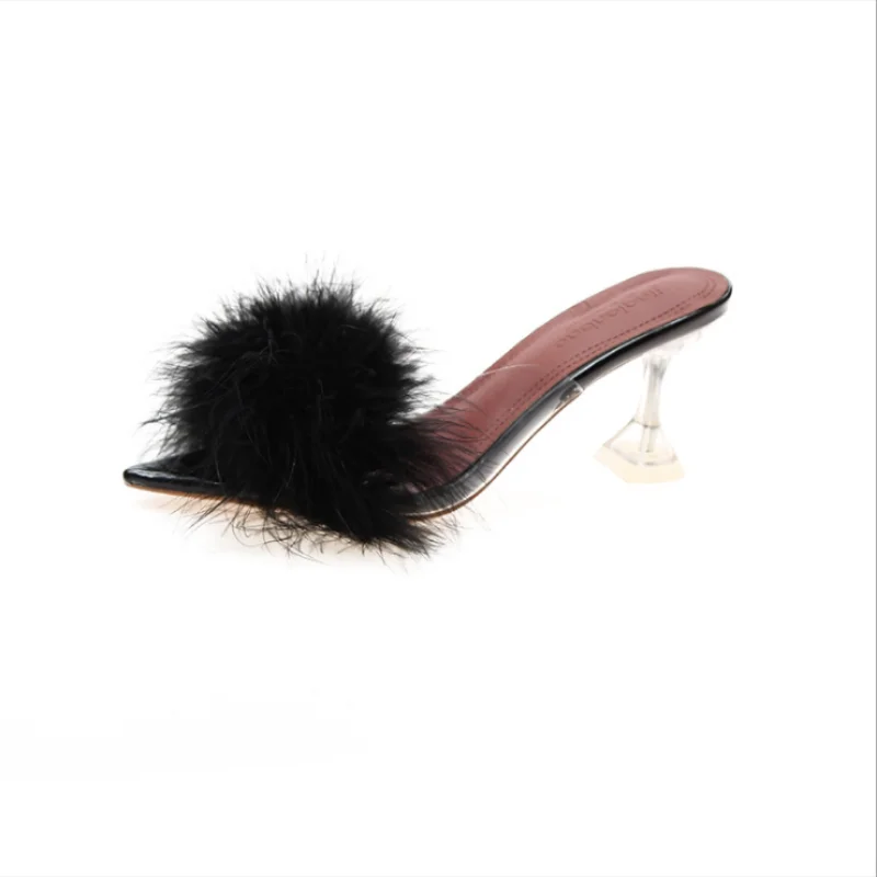 

2021 New Woman Shoes Feather Transparent Pointed Crystal High Heels Sandals Sandals Large Size Women's Shoes Shoes Women