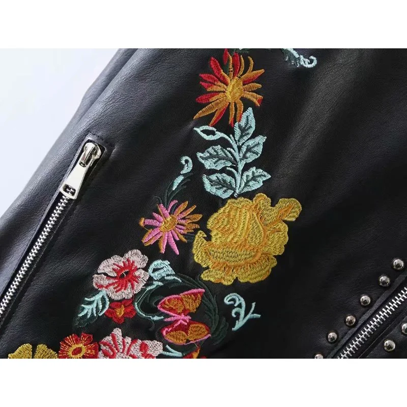 women autumn pu leather jacket 2019 fashion girls ladies embroidery rivet zipper elegant female winter cool biker jackets | Женская