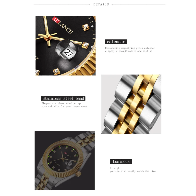 Couple Watches Top Luxury Brand Business Quartz Wristwatches Calendar Clock Stainless Steel Strap Relogio Masculino Men Women