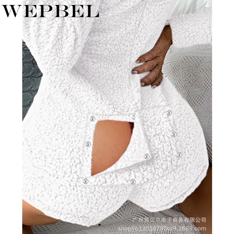 

WEPBEL Women Autumn Winter Fleece Zipper Hooded Palysuits Ladies Sexy Velvet Plush Short Jumpsuit Overalls Bodysuit Rompers