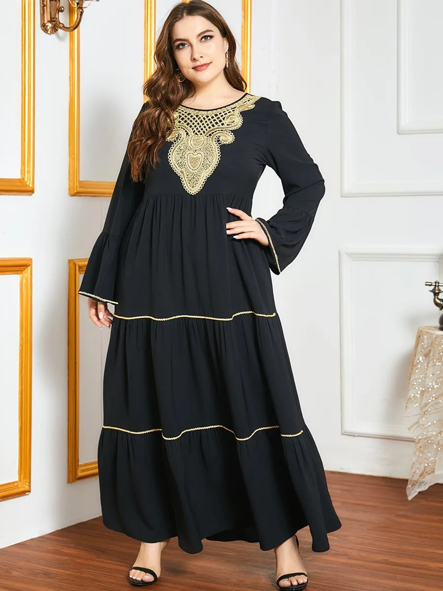 

Женская длинная юбка с вышивкой, длинная юбка большого размера с длинным рукавом, в мусульманском стиле