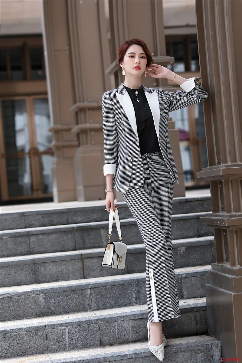 Fashion Casual Black Apricot Blazer Women Business Suits with Pant and Jacket Sets Office Ladies Work Wear Uniform Pantsuits | Женская