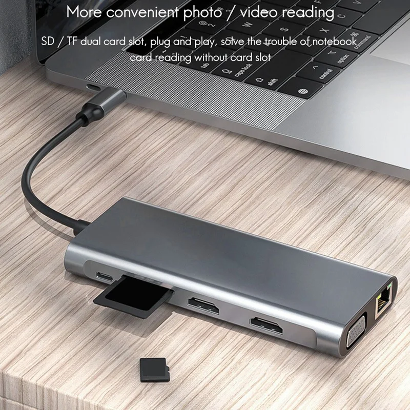 

USB C Hub for Pro Triple Display Type C Hub to Dual HDMI & DP USB C SD Card Readers RJ45 3.5mm 12 in 1 Adapter