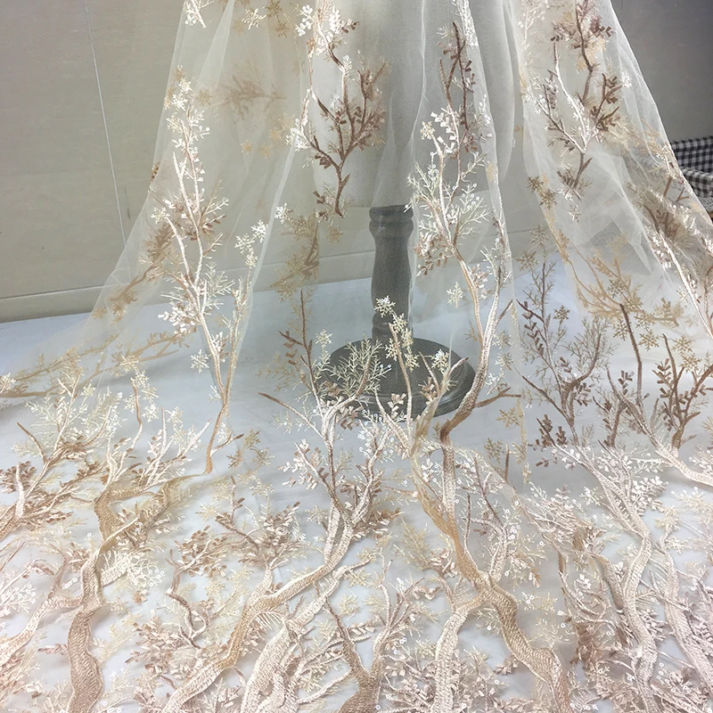 

Quality gauze material Sequin embroidery with three dimensional tree pattern fabric High grade dress wedding dress DIY tissu