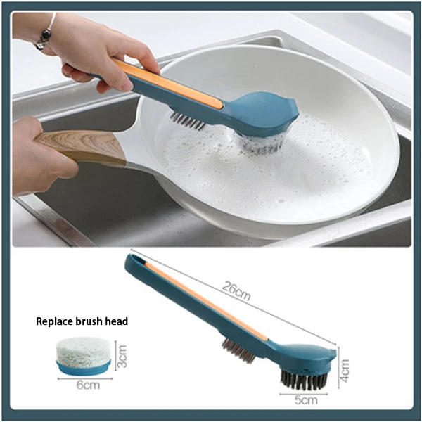 

3 in 1 Long Handle Cleaning Brush With Replace Brush Head Kitchen Pot Dish Bowl Washing Scrubber Sponge Kitchen Cleaning Tools