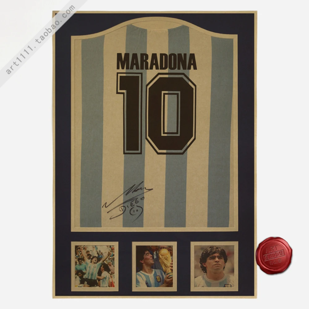 Maradona 10 Vintage Football Poster Home Decoration Detailed Antique Wall Chart Retro Matte Kraft Paper Sticker | Дом и сад