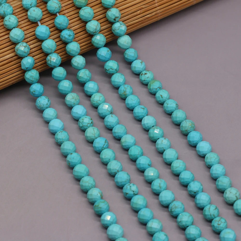 

Natural Faceted Round Green Turquoises Stone Beads for Jewelry Making DIY Bracelet Necklace Accessories Women Gifts Size 8mm