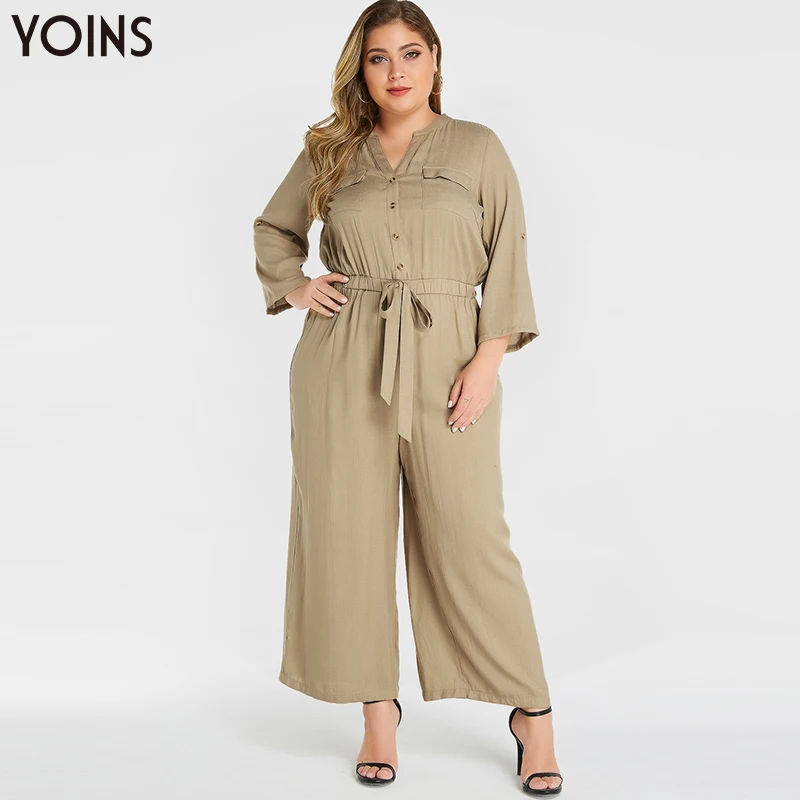 YOINS 2020 женский комбинезон с пуговицами длинным рукавом и v образным вырезом