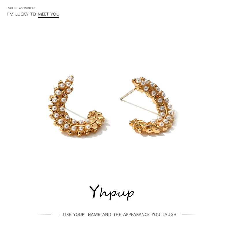 Женские серьги гвоздики с имитацией жемчуга Yhpup винтажные в форме листа