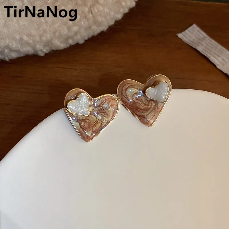 

2022 New Enamel Glaze Geometry Heart-Shaped Earrings Fashion Simple Retro Drip Earrings Women Jewelry Gifts