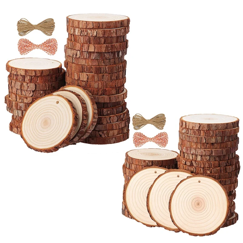 

Необработанные предварительно просверленные кусочки натурального дерева с отверстием для творчества, искусства, рождественские украшени...