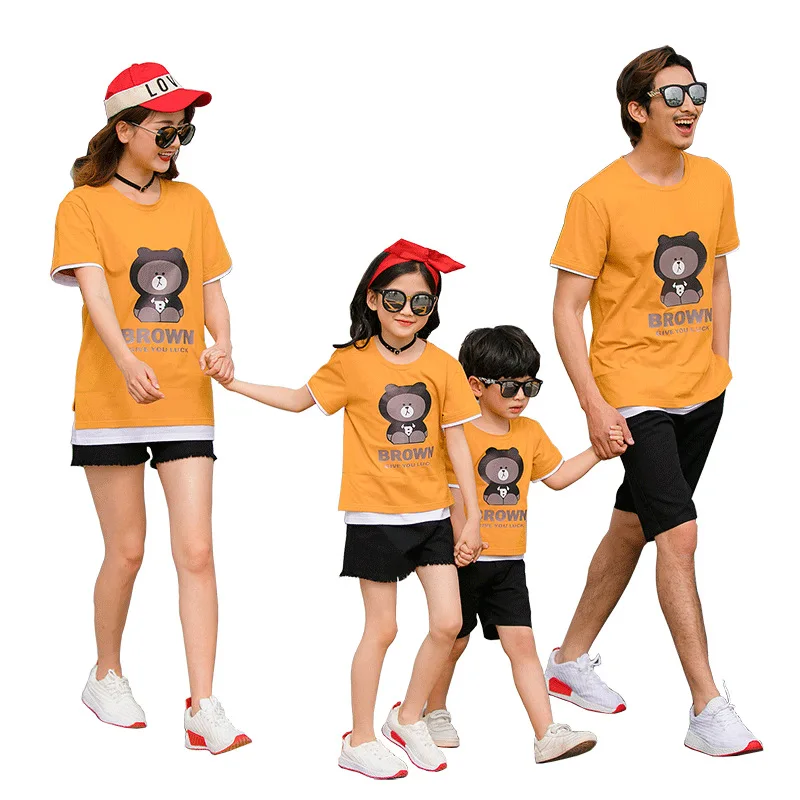 

XINYOU 2021 Fashion family matching outfits Carton Print Tiny Cotton T-shirt Home look Outwear For Kid MOM 2 Pieces Clothing Set