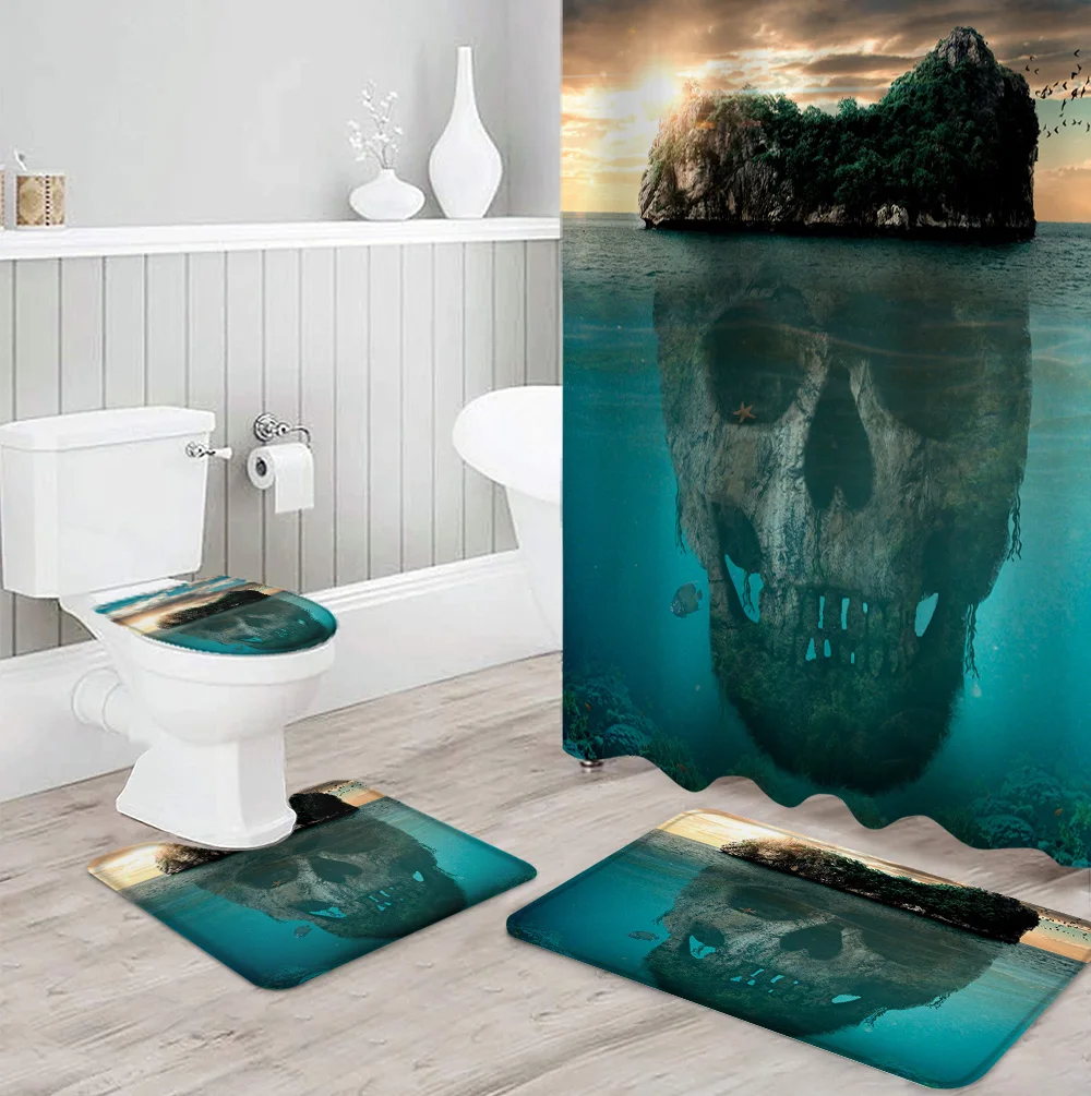 Хэллоуин каркасный остров занавеска для душа чехол унитаза набор аксессуаров