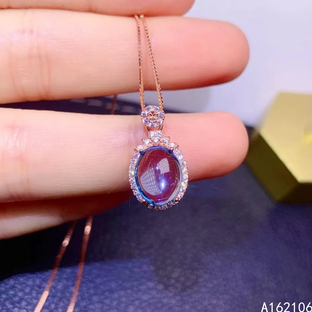 

Fine Jewelry 925 Pure Silver Inlaid Natural Swiss Blue Topaz Girl Luxury Exquisite Plain Chinese Style Gem Pendant Necklace Supp
