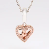 authentic 925 sterling silver charm a new rose gold painted heart set pendant fit pandora women bracelet necklace diy jewelry