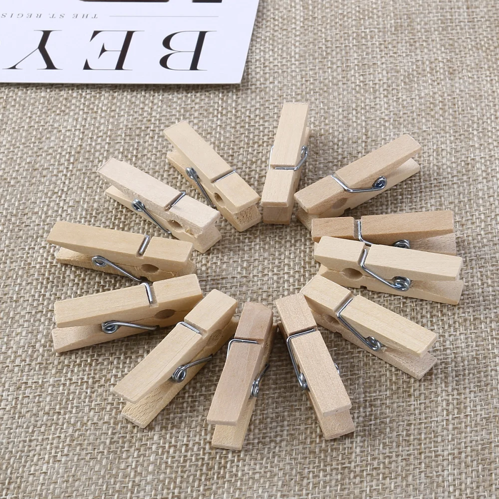 

ROSENICE 100pcs Mini Natural Wooden Clothe Photo Paper Peg Clothespin Craft Clips 3.5cm