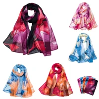 2021 new fashion lotus scarf women floral printing long soft wrap scarves ladies chiffon shawl scarves breathable silk scarf