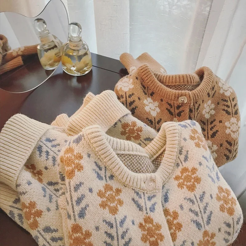 Spring Cardigan Women Sweater Prairie Chic Flowers Knitted Sweater Cardigan Korean Fashion Jumpers Cozy Vintage Outerwear 2022