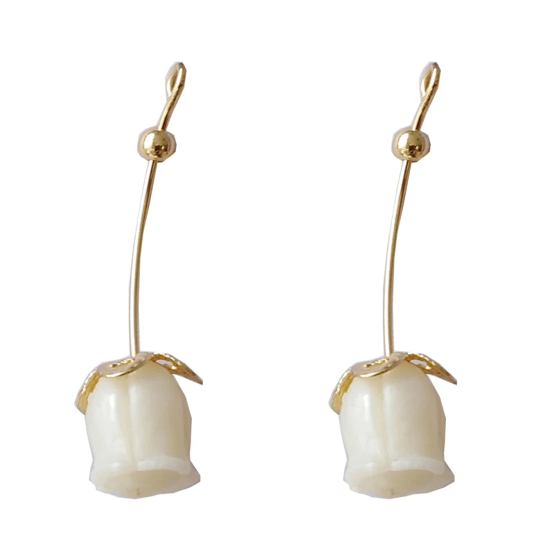 

S925 needle Modern Jewelry Flower Earrings Sweet Popular Design Shiny Golden Plating White Resin Drop Earrings For Girl Gifts