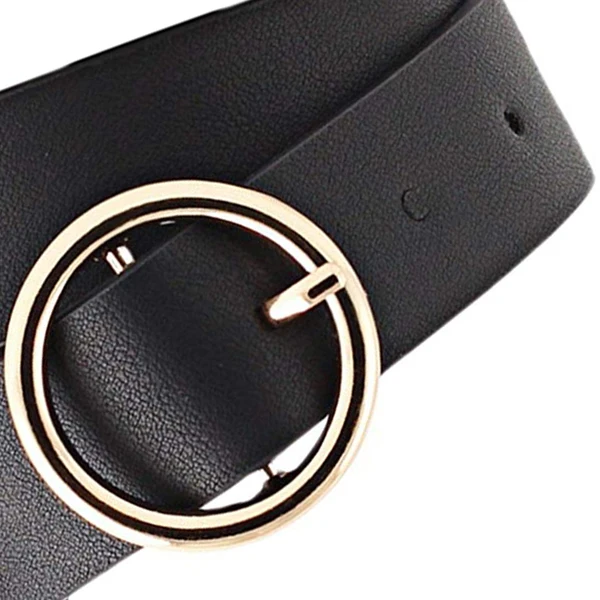 

Women's belt black round waist buckle alloy casual fashion imitation leather 105CM
