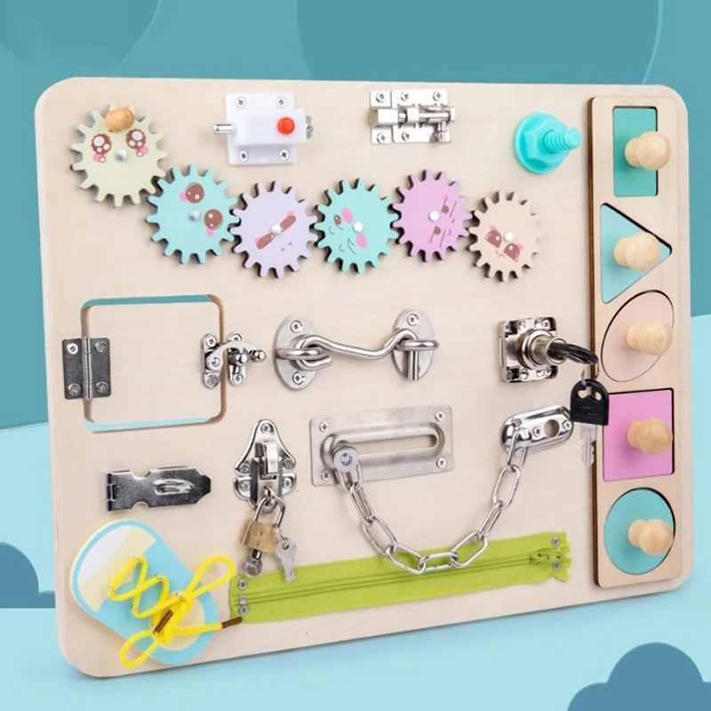 

Baby Busy Board Montessori Jeux En Bois Busyboard Latch Toddlers Sensory Activity Board Lock Montessori Skills