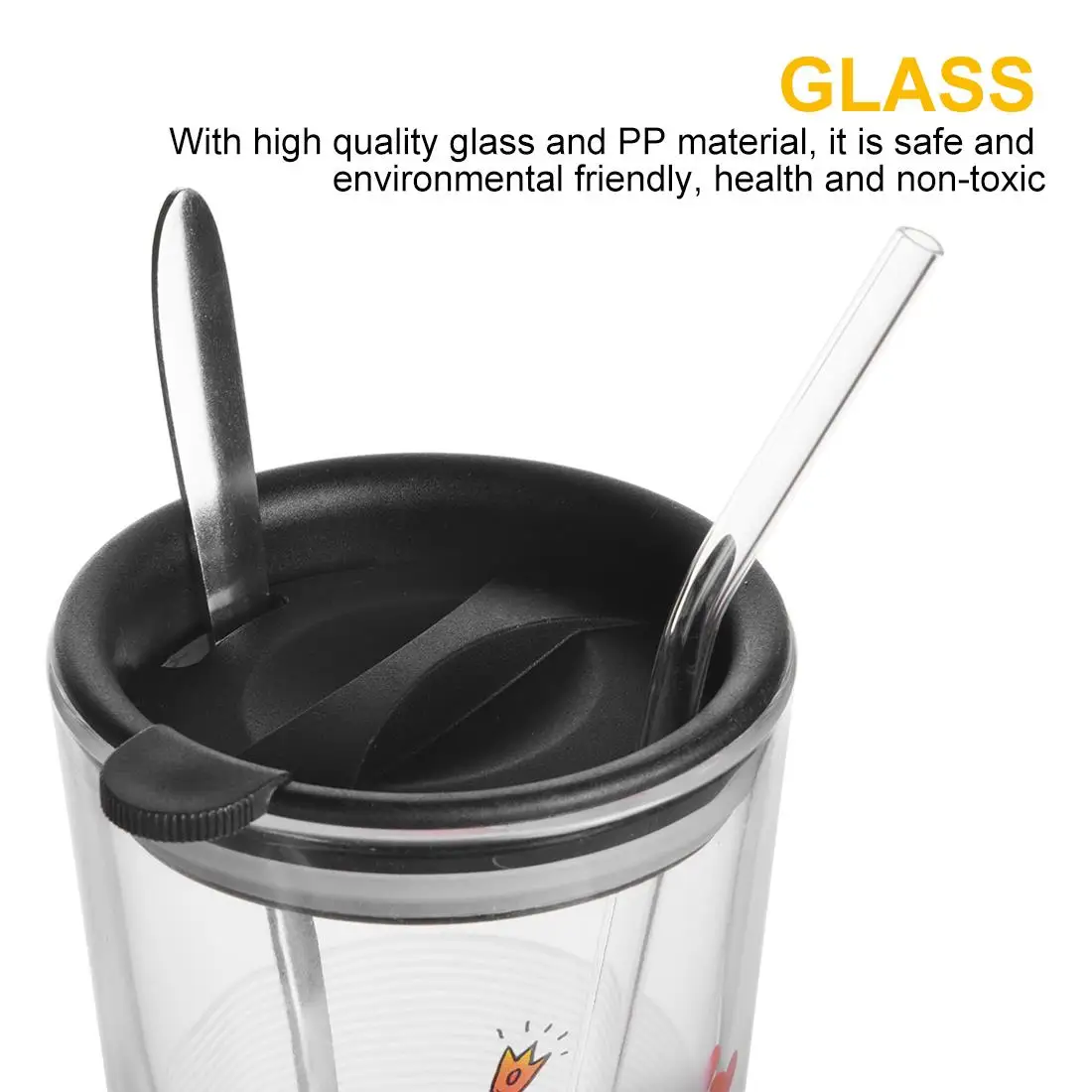 

Original Transparent Home Glass with Lid Large Capacity Scale Milk Cup 450ml Flamingo