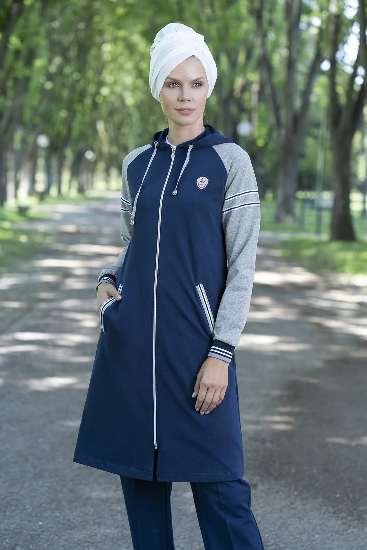 Eofashion мусульманская спортивная одежда темно синий с длинным рукавом хлопковый