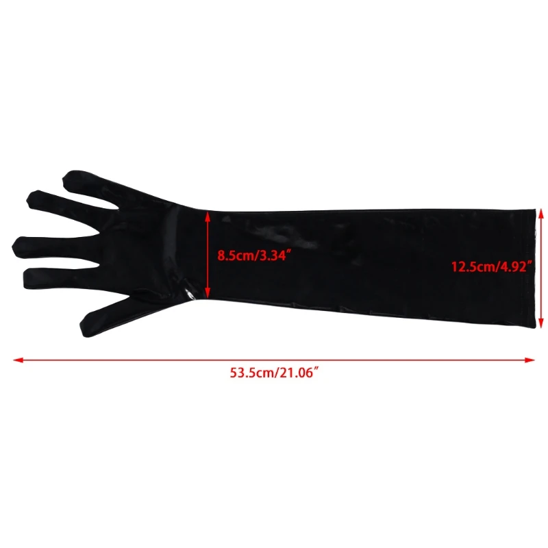 

2020 Black Women Lady Sexy Arm Length Gloves Elastic Shiny Mid-Upper Wet Look Long Solid Gloves